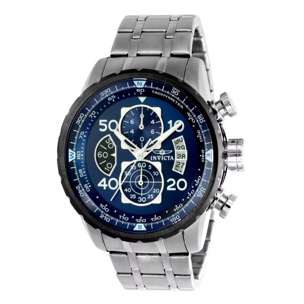 Invicta Men's Aviator Watch 22970 Silver/Blue Quartz